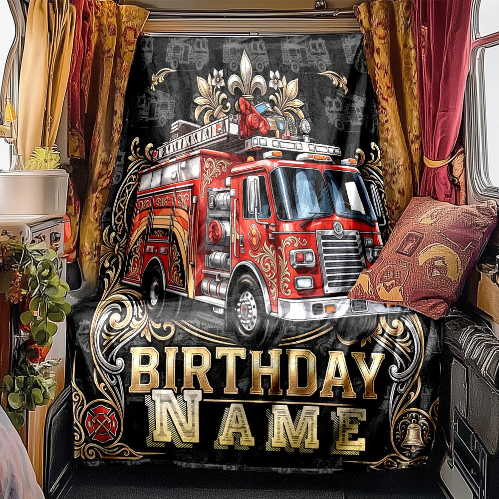 Fire Truck Birthday Rv Customize Your Name Blanket Comfortable Soft Lightweight Perfect For Travel Camping Picnics Sofas Rvs Bedding Living Room Gift