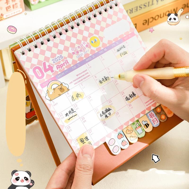 Portable Coil 2026 Desk Calendar Capybara/Panda Desktop Decoration Mini Calendar Schedule Planner Office School Supplies