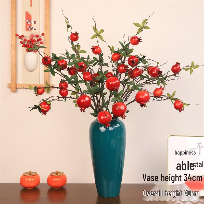 Pomegranate & Persimmon Fruit Tree Branch Bouquet: Artificial Floral Decoration for Living and Dining Rooms