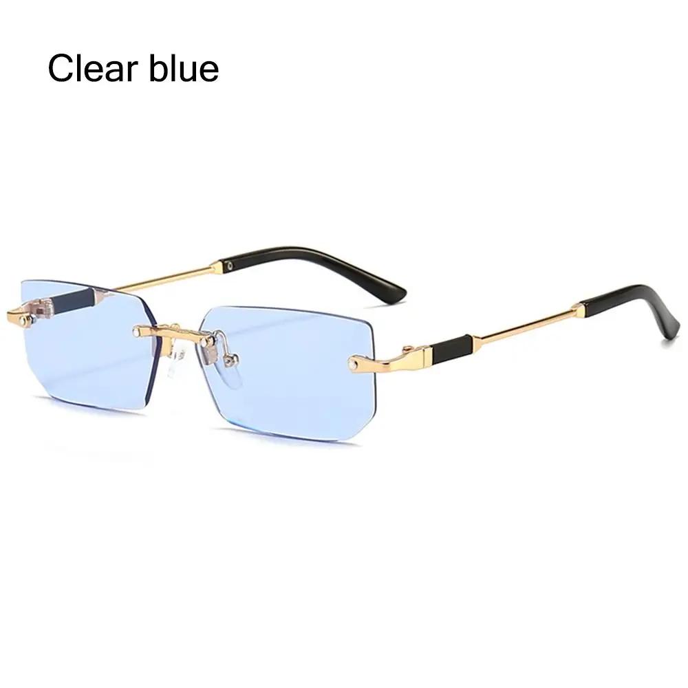 Retro Rimless Sunglasses for Women Men Trendy Frameless Rectangle Sun Glasses Retro Shades Fashion Summer Travel UV400 Eyewear