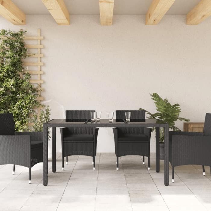 VidaXL Table de jardin dessus en verre Noir 150x90x75cm Résine tressée 365589