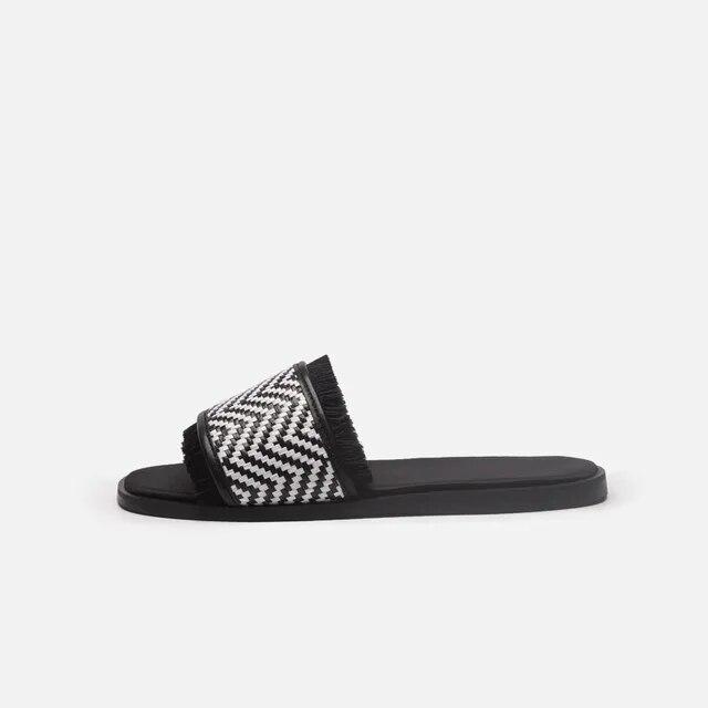 2024 женские летние соломенные дорожные тапочки уличные эспадрильи шлепанцы модные женские сандалии на плоской подошве и тапочки 35 чёрный 3249₽