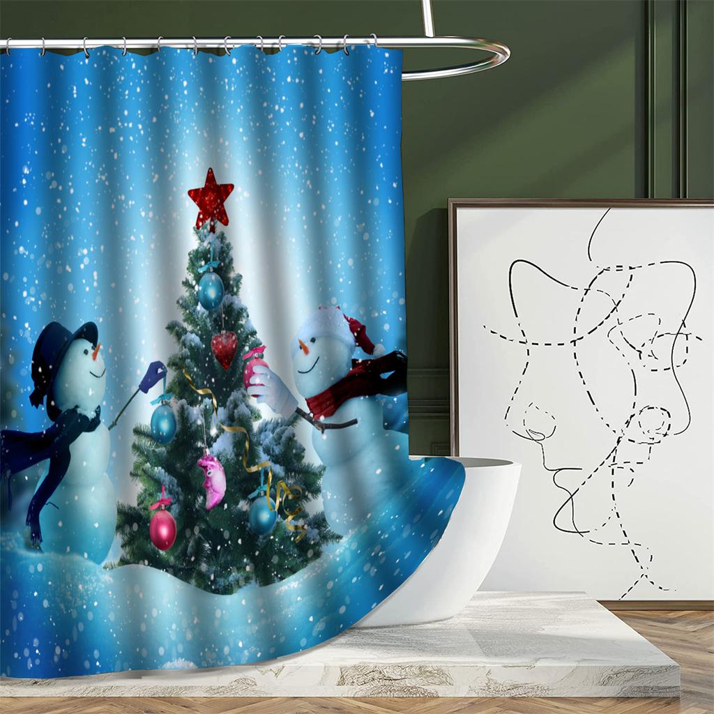 4Pcs Merry Christmas Shower Curtain Sets for Bathroom Non-Slip Bathroom Rugs Lid Toilet Cover Bath Mat Bathroom Set