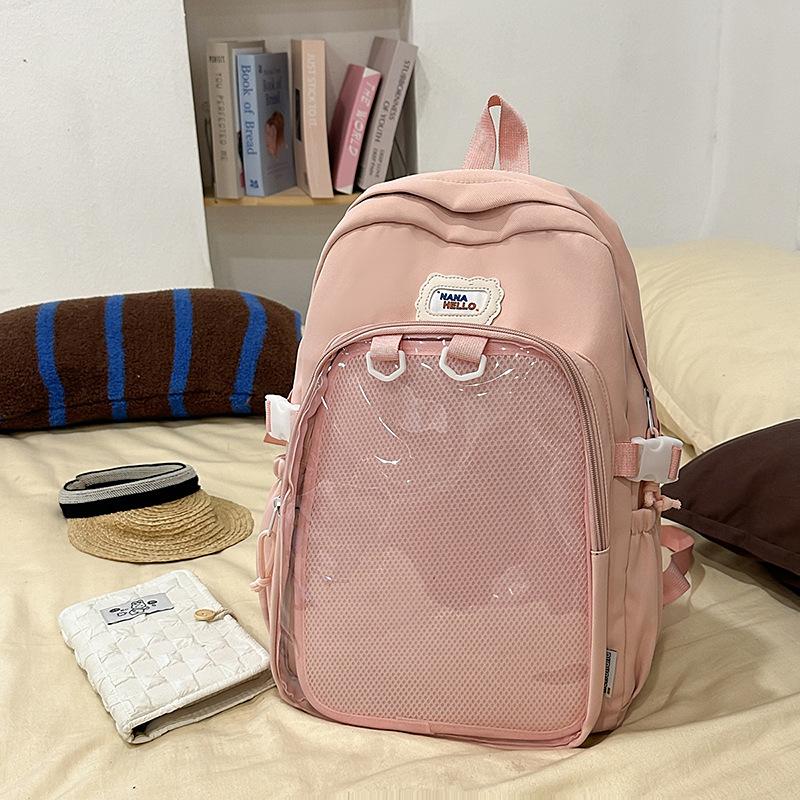 Japanese ins solid color junior high school student schoolbag female high school student transparent pain bag backpack Korean version trendy backpack