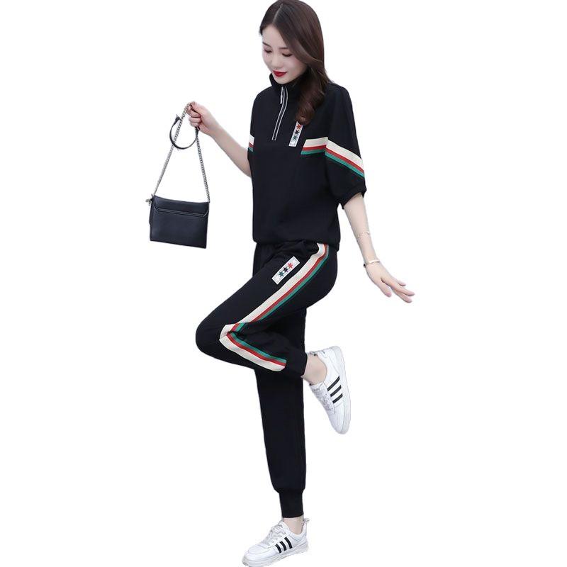Summer Plus Size Women's Clothing Covers The Flesh, Looks Slimming and Reduces Age, Fashionable Casual Sports Suit