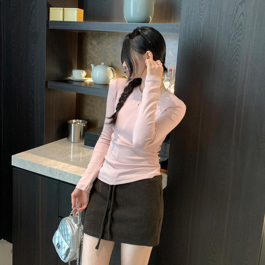 European Grey Slim Fit Round Neck Long Sleeve Women's T-shirt for Autumn/Winter 2025