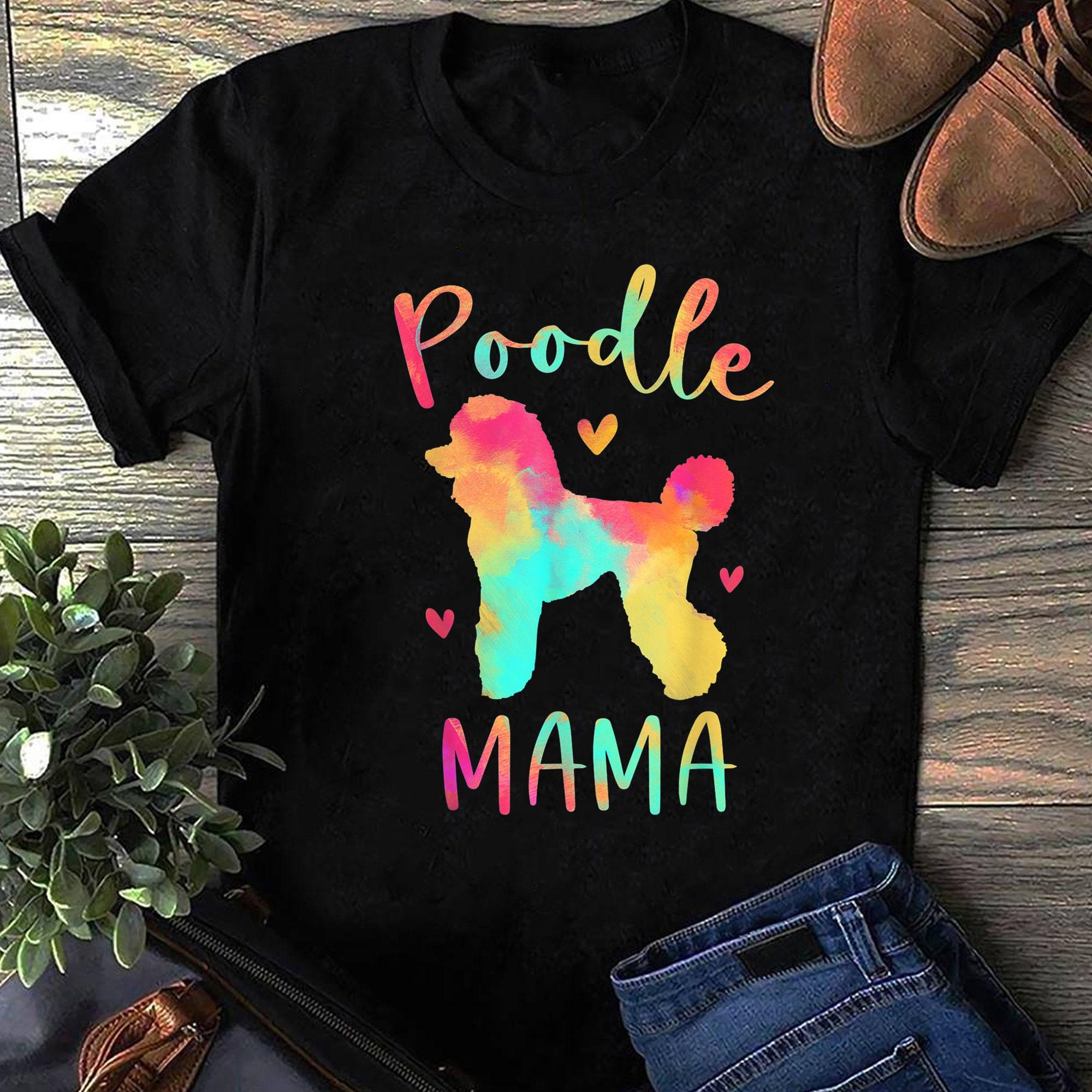 Poodle Mama Colorful Poodle Gifts Dog Mom T-Shirt Retro Short Sleeves Shirt Tops S чёрный