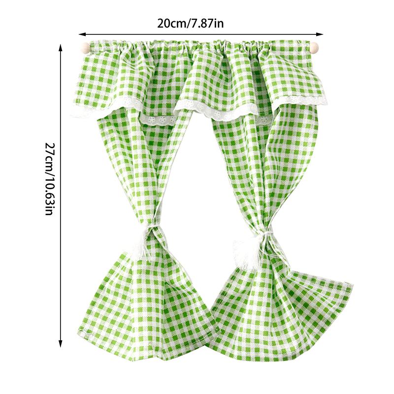 1/12 Dollhouse Mini Plaid Curtains Door Curtain Doll Home Furniture Decoration Dolls House Living Scene Decor Accessories