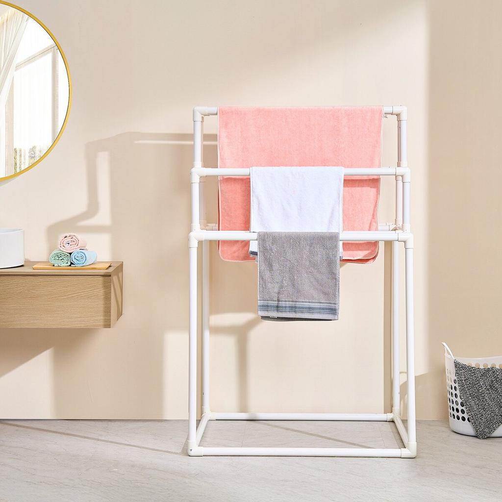 Towel Rack 8-Bar Outdoor PVC Towel Holder for Poolside Spa Bathroom White