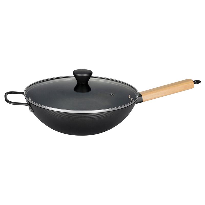IKEA VARDAGEN Carbon Steel Wok with Lid