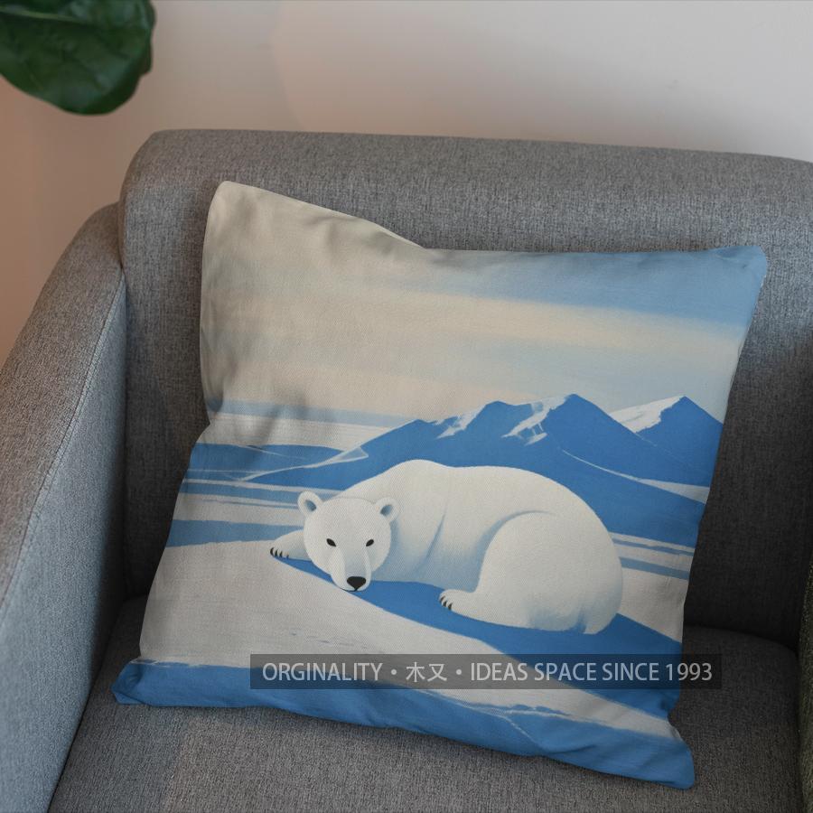 2D Polar Bear And Icy Landscape Throw Pillow Pattern Cushion Cover Suitable For Sofa Bedroom Car Pillow Cover