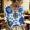Women's Casual V-Neck Ruffle Tie Printed Blouse