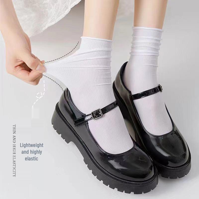 Women's Mid-Calf Ice Socks: Non-Slip, Japanese Style, Pure White for Summer, Spring, and Autumn. Trendy Street Style Over-the-Knee Design.
