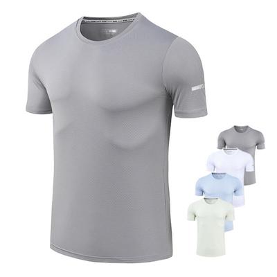 Men's 2024 Summer Quick-Dry Ice Silk Sports T-Shirt - Round Neck, Elastic Fit for Running and Fitness