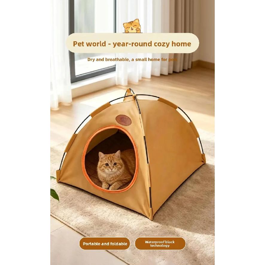 Foldable Pet Cat Tent Suitable All Four Seasons Closed Design Breathable Cat House Waterproof Stable Pet Kennel Outdoor Camping