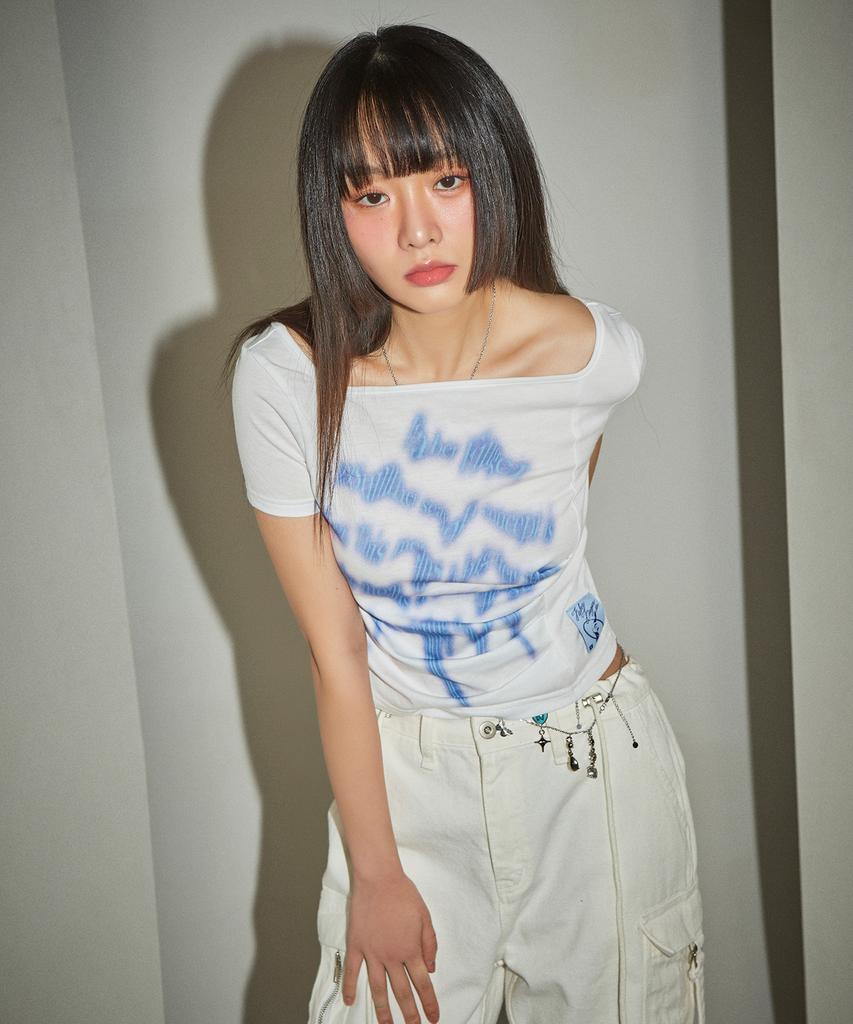 Pabeleupinggeo Wave Print Shirring T-Shirt (Ivory)