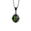 Collana Pendente Vittoriana Medievale Pietra Occhio di Gatto Verde Filamenti Neri Ovali per Donne Festa Gotica di Halloween Gioielli Retrò