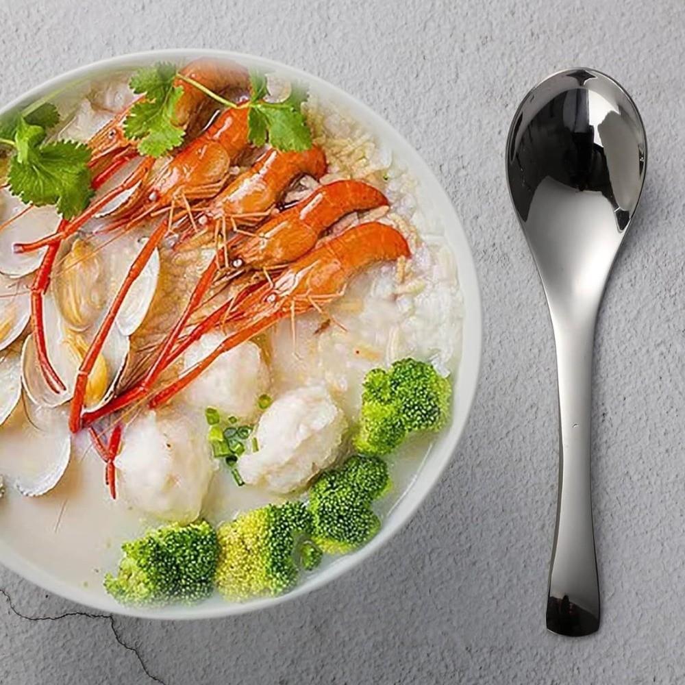 6PCS Kitchen Utensils Thick Stainless Steel Spoons Large Silver Soup Spoons Convenient Food-grade Rice Spoons Restaurant