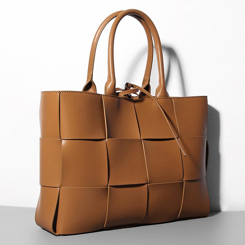 Genuine Leather Bag 2026 Autumn/Winter New Woven Tote Bag Cowhide European and American Foreign Trade Bags Checker Handbag Leather