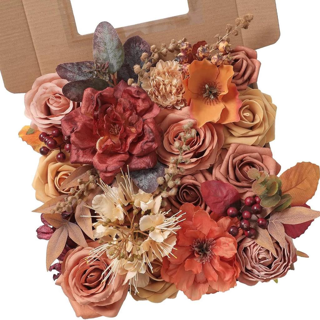 Artificial Flower Combination Box Set, Pink Silk Artificial Rose Bride Bouquet for Outgoing/Indoor DIY Center Piece Flowers for