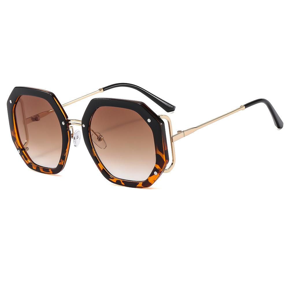New Personalized Rice Nail Polygonal Large Frame Sunglasses Ins Fashion Women's Trend Hollow Metal Sunglasses