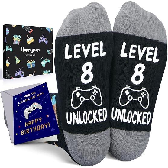 HAPPYPOP Birthday Gift Ideas for Boy - Socks for 8-12 Year Old Kids with Greeting Card