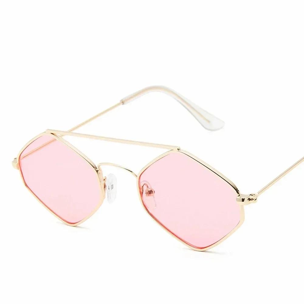Vintage Polygonal Ocean Sunglasses For Women With Retro Metal Frame And Double Beam Design