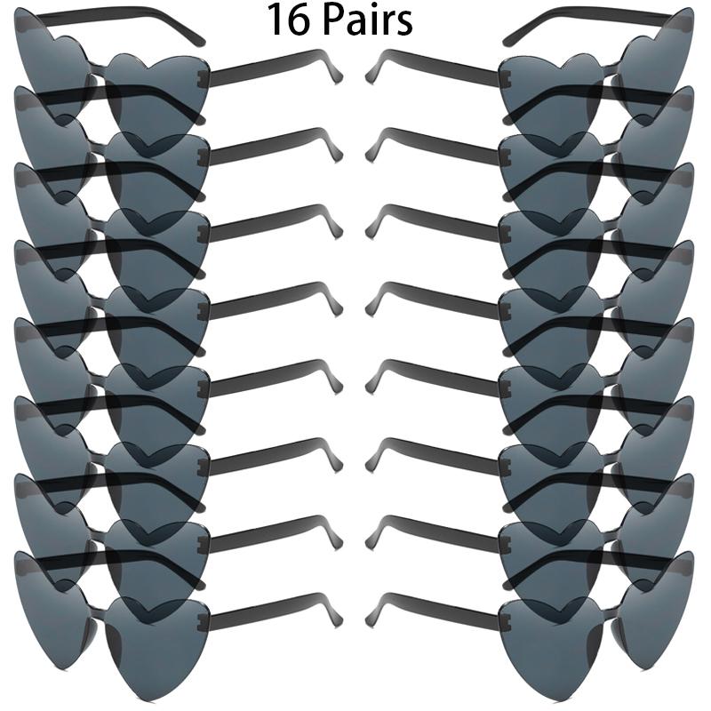 16/20 Pairs Cute Heart Shaped Sunglasses Fashion Rimless Solid Color Beach Vacation Shades Women Trendy Rave Decor Sun Glasses