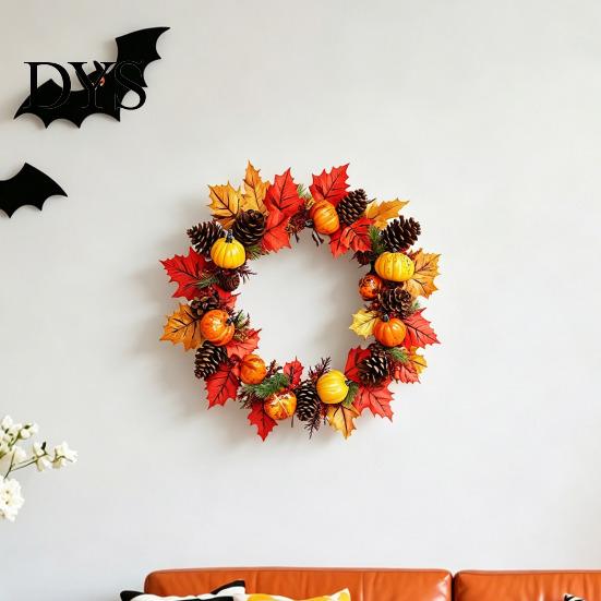Rustic Harvest Home Decor Thanksgiving Day Wall Sticker, Pumpkin/Pinecone/Leaf Print Garland Shape Decorations Waterproof PVC Decal, for And Halloween