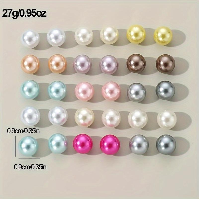 15 Pairs Elegant Colored Imitation Zircon Stud Earrings Korean Charm Ball Bead Earrings Women's High-end Banquet Zircon Gifts