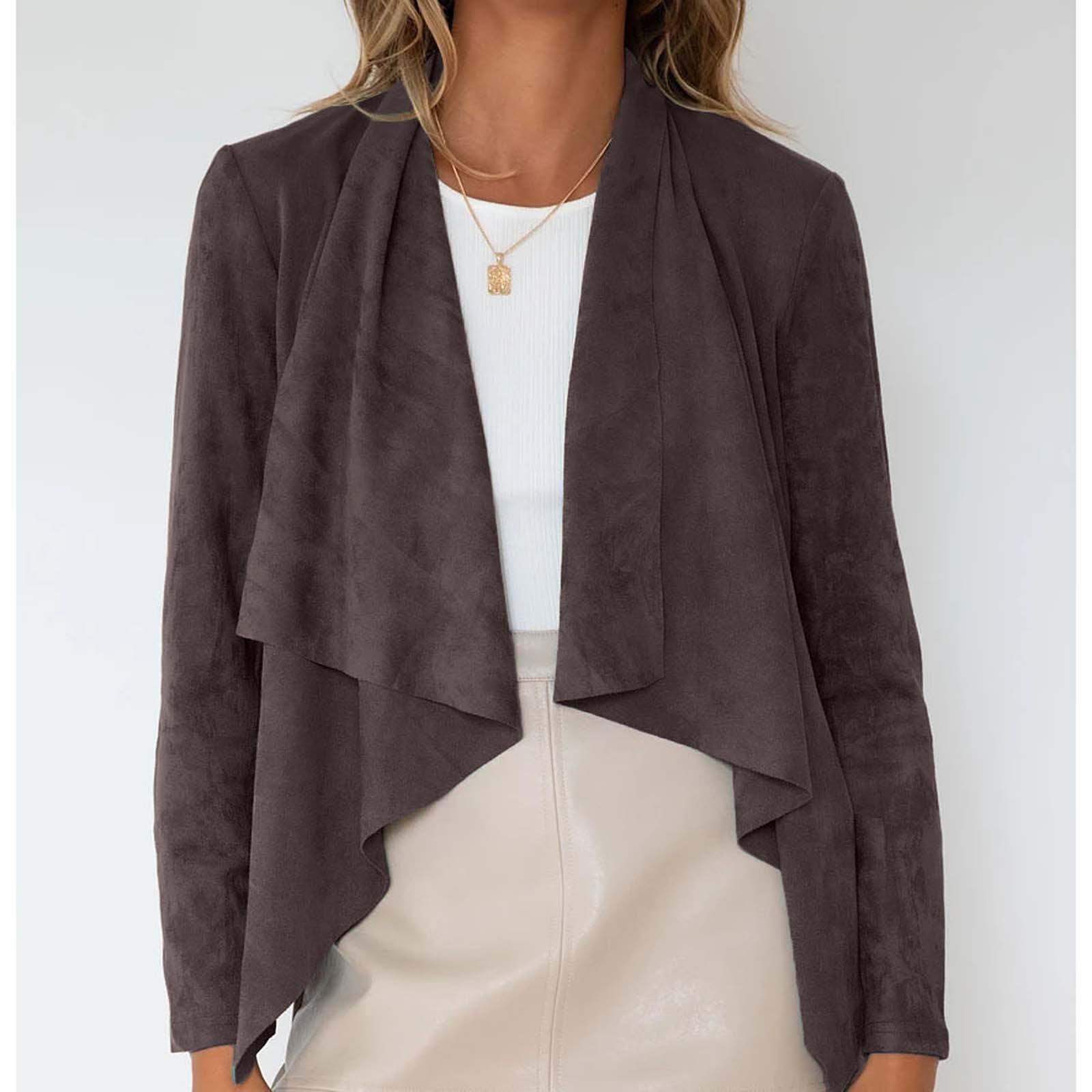 

Женская повседневная однотонная куртка с длинными рукавами из искусственного оленя, модная свободная куртка XXL хаки