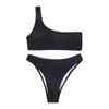 Women's One Shoulder Ribbed Bikini Set Two Piece Swimsuit High Cut Bottoms Textured Fabric Swimwear for Beach Pool