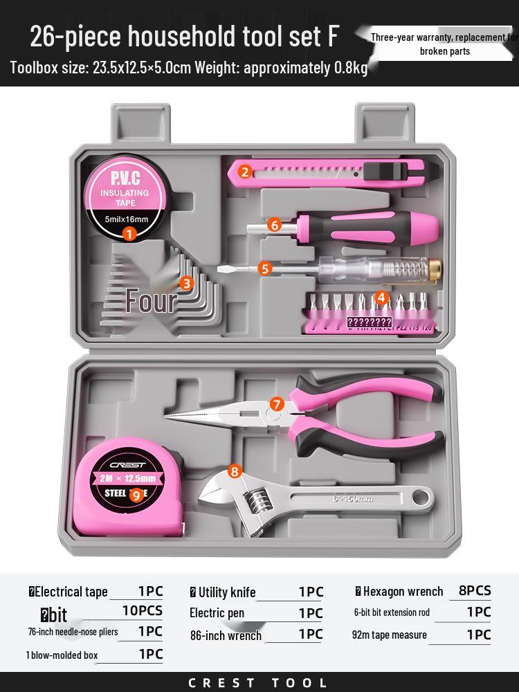 Household Repair Tool Set - Includes Pliers, Hammer, Wrench, and Combination Box