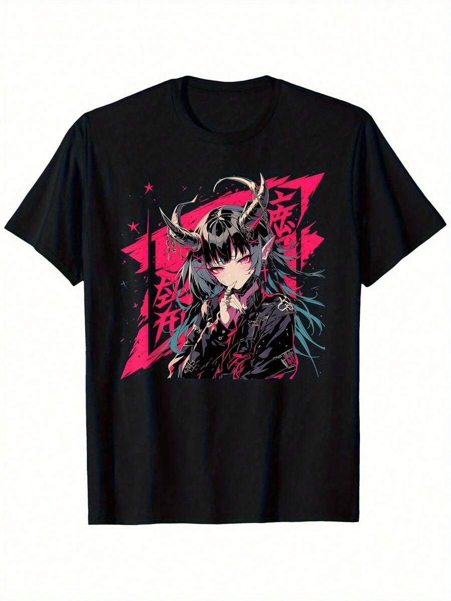 

635Ounce ShortSleeve Gothic TShirt With Anime Demon Girl Design Horror Aesthetic And Rock Trash Style 3XL