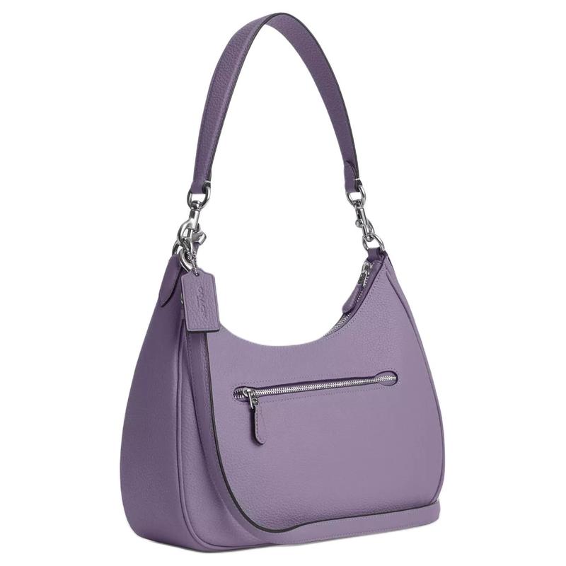 Coach Shoulder Bag Hobo 29 Solid Color Letter Logo Logo Nameplate Zipper Closure Pebbled Leather Hobo Armpit Hand Crossbody Large Size Women's Silver