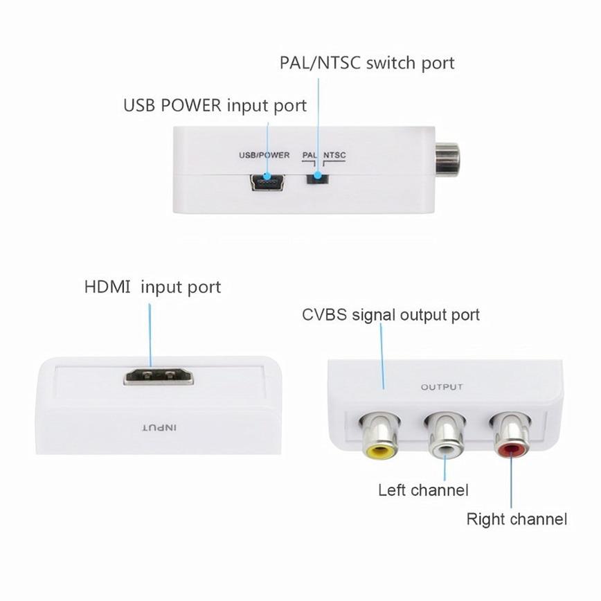 TABLLYUGE 1080P HDMI-compatible to AV RCA Converter Box HDMI2AV Adapter With USB Cable Support NTSC PAL For PC HDTV Projector