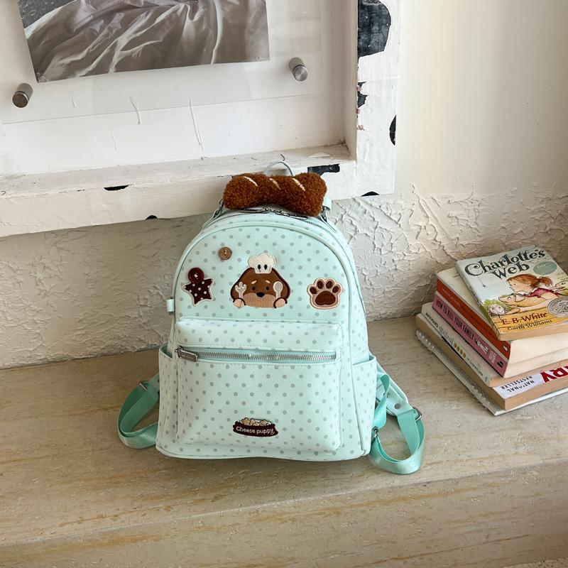 Schoolbag1011 New cartoon chef dog polka dot backpack female cute embroidered student schoolbag large capacity commuter backpack