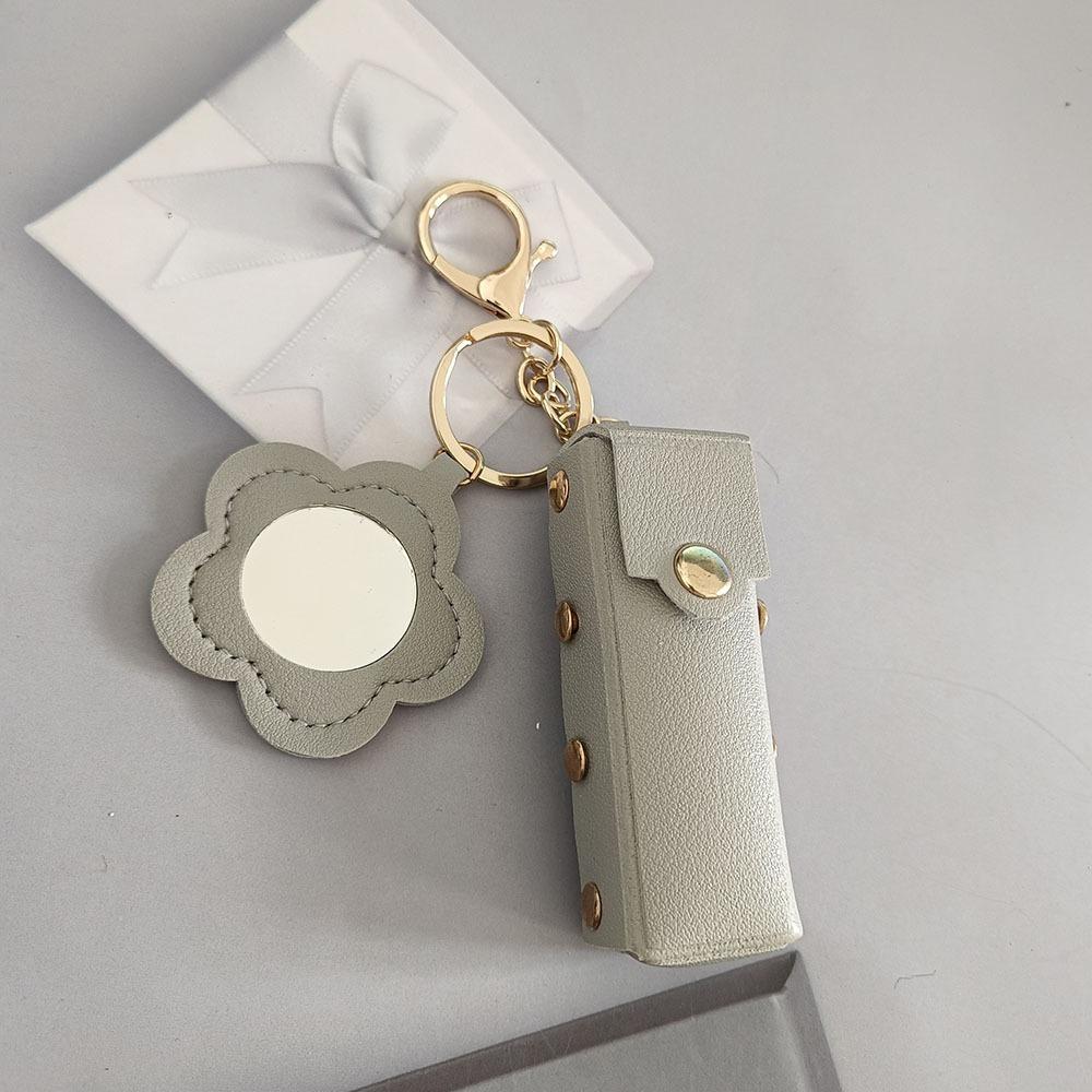Portable Lipstick Bag Packet PU Leather Backpack Hangings New Flower Mirror Keychain  Keyring Gift