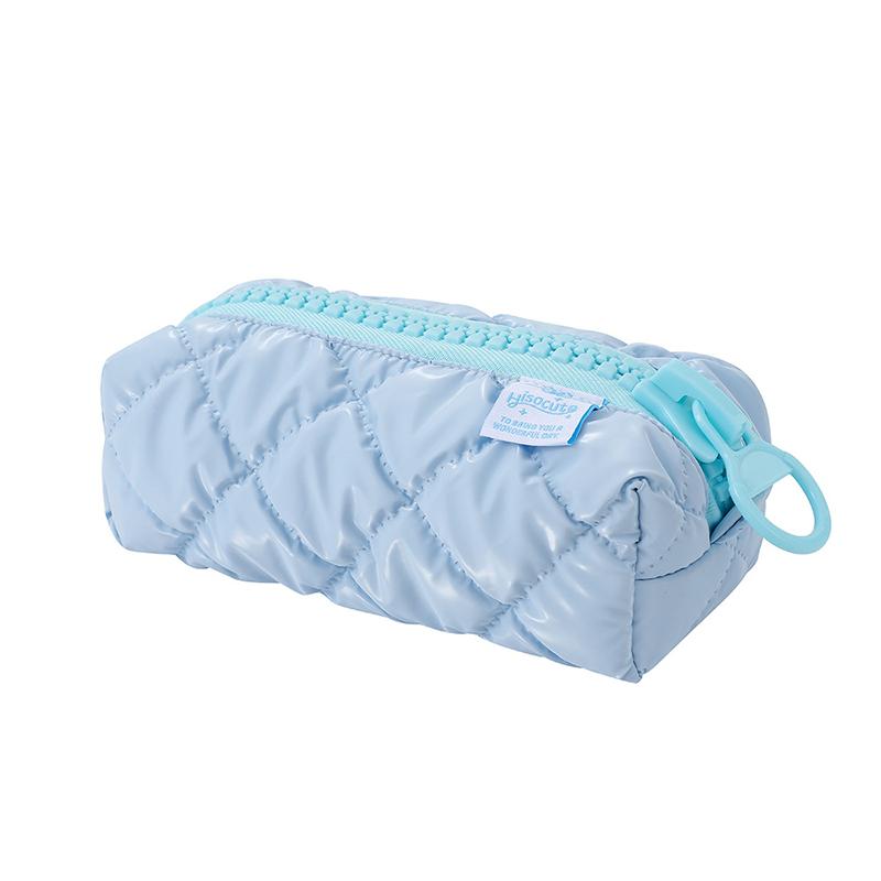 Puffer Leather Pencil Case For Women Vanilla Aesthetic Pencil Pouch With Zipper Stationery Make Up Storage Bag