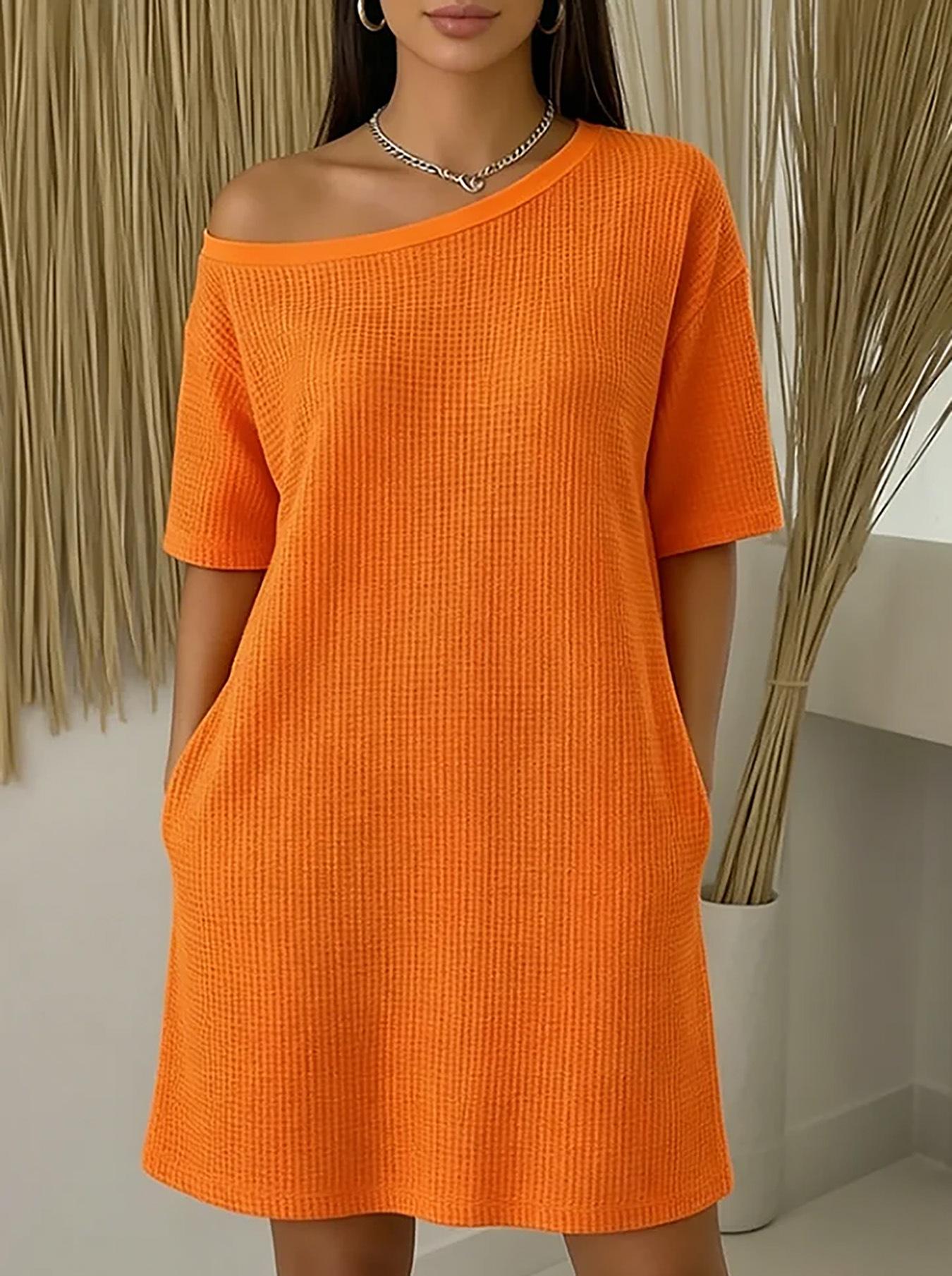 Cross-border foreign trade Amazon 2026 independent station new casual off-the-shoulder loose waffle dress S