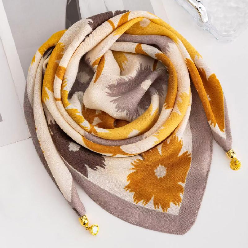 106x65cm Necklace Gift Silk Scarf Elegant Painted Pattern Versatile Neck Scarf Luxury Magnetic Closure French Style Multi-Color