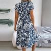Elegant Women Floral Print Retro Dress Spring Summer V Neck Short Sleeve Casual Dress Belt Waist Bohemian Beach Dress Vestidos