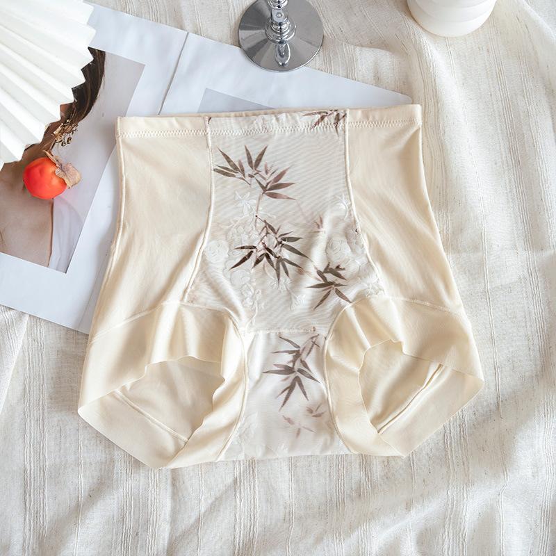 Big Size Female Spring and Summer Sexy Lace High Waist Shrink Without Trace Ice Silk Antibacterial Briefs