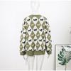 Contrast Jacquard Round Neck Sweater Women's Fashion All-match Green Sweater Diamond Style Sweater Women's Soft Skin-friendly Pullover