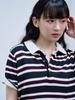 THE GREEN LAB Striped Polo Neck Short Sleeve Knit [Black]