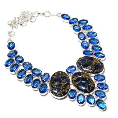 Collar de regalo de plata de ley 925 con sodalita natural y topacio azul, 45 cm (J0c90)