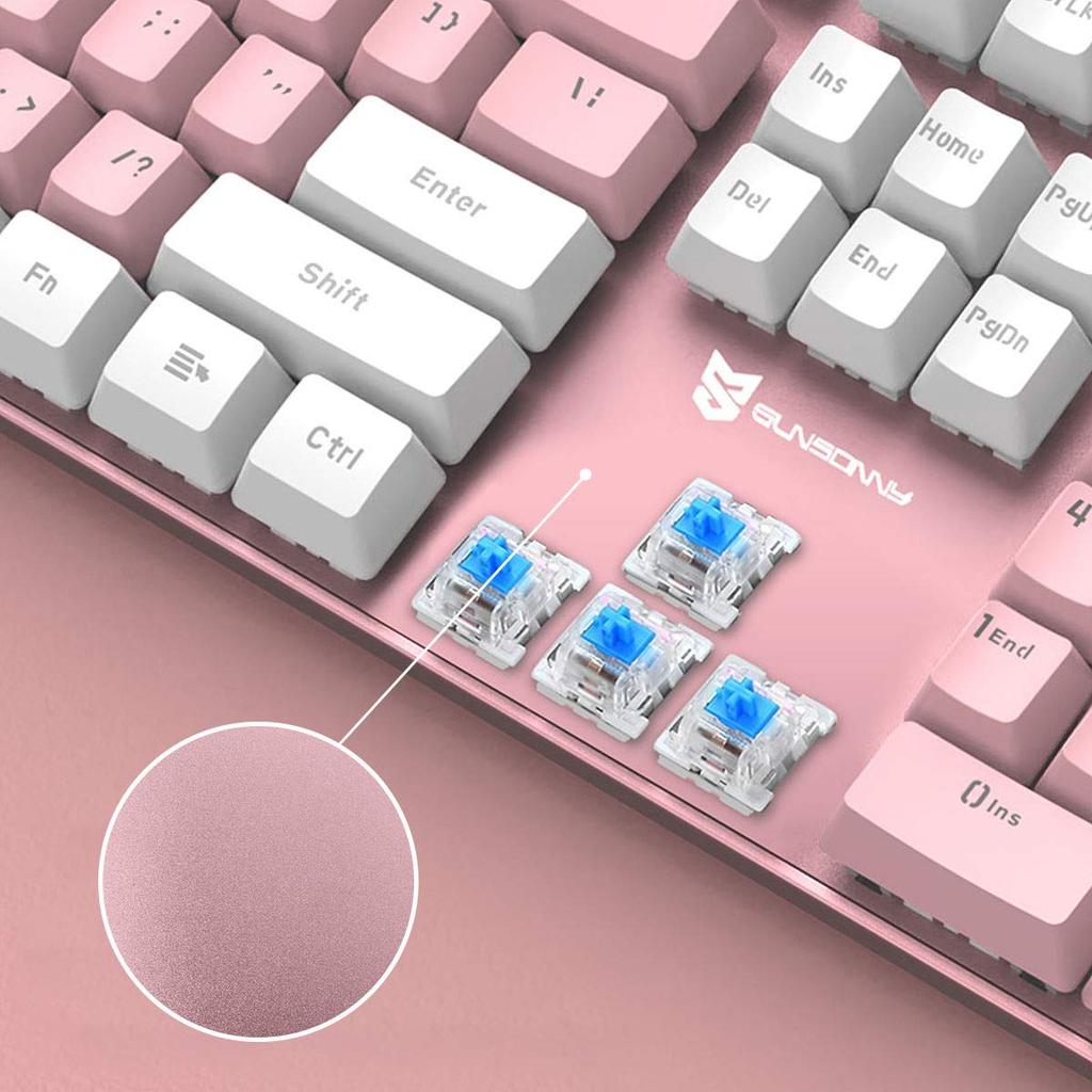 Merdia Mechanical Gaming Full 104 US USB Wired Keyboard with LED Backlight Switches White and Keyboard, Keyboard, Layout, (Blue - Pink)