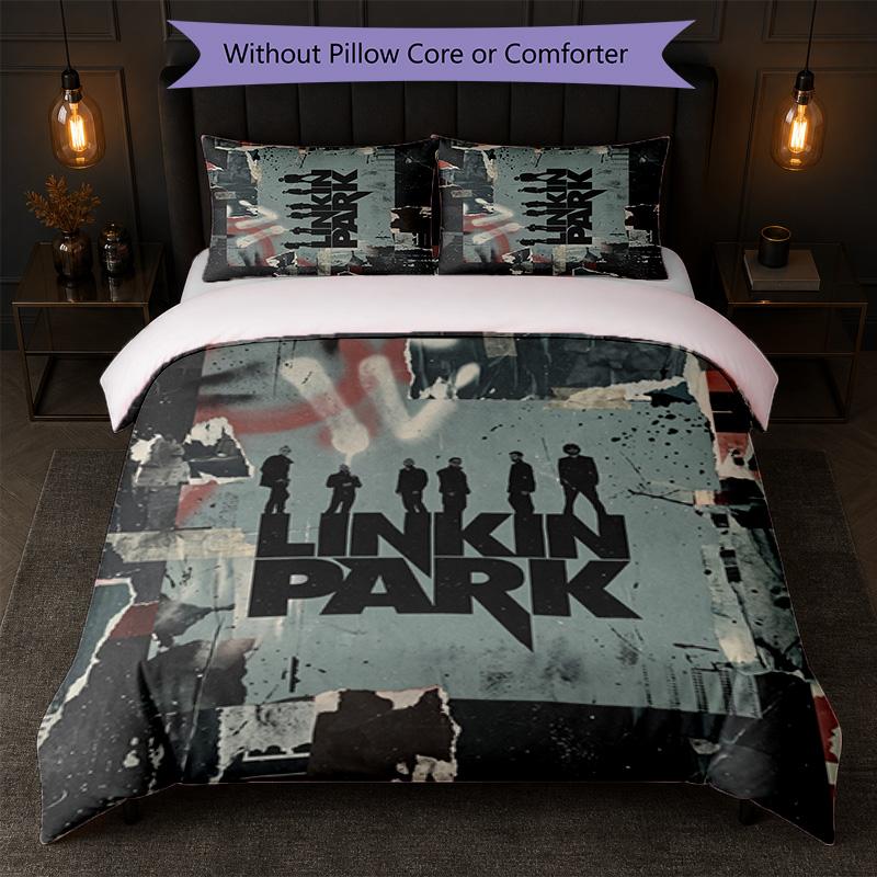 Set Biancheria da Letto 3 Pezzi Stampa Linkin Park Copripiumino con Due Federe Biancheria da Letto Morbida per Camera da Letto Domestica