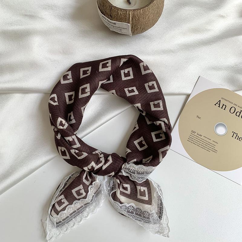 

Летний женский платок в пасторальном стиле, милый и свежий декоративный шарф, кружевной шелковый шарф на шею, маленький квадратный аксессуар для волос