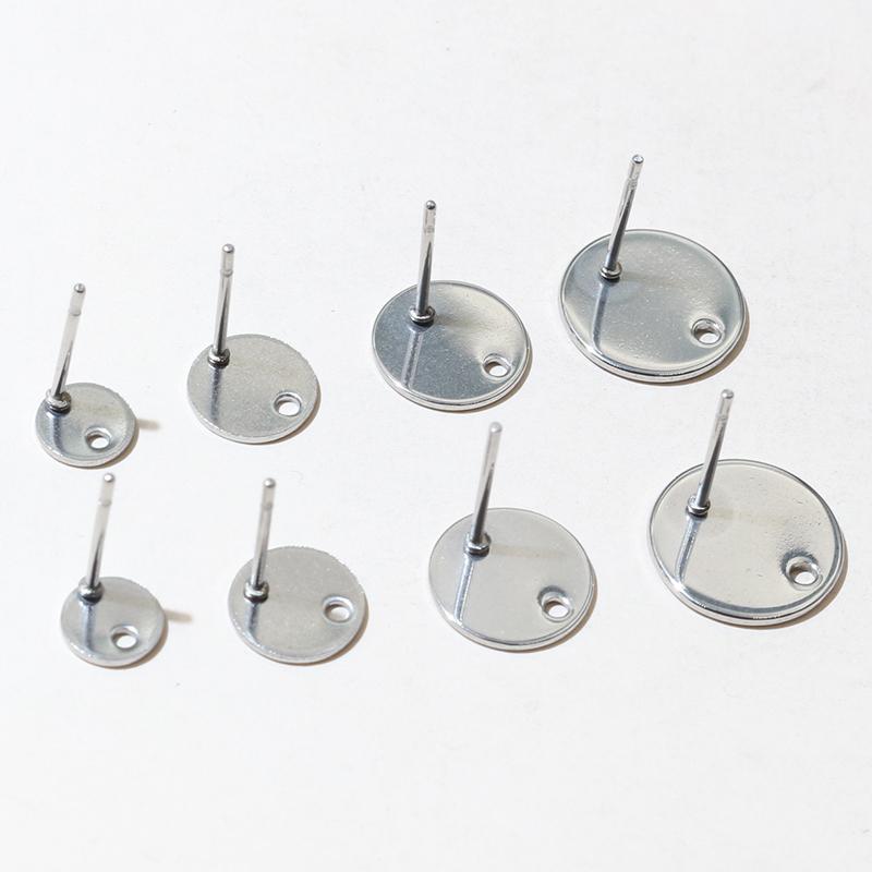 20pcs 6/8/10/12mm 316 Stainless Steel Gold Plated Pin Findings Stud Earring With Hole Connector For DIY Jewelry Making Supplies